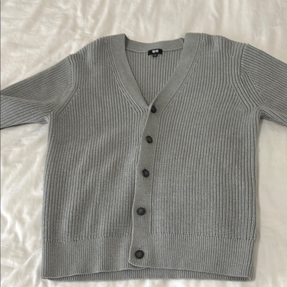 Uniqlo Gray Ribbed Knit Cardigan Sweater